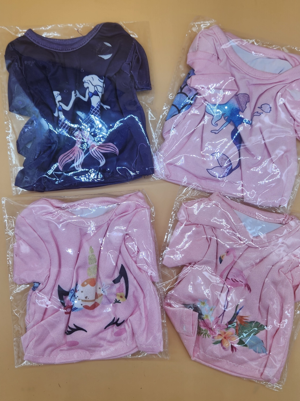Girl Doll, Pink and Purple Mermaid/ Unicorn Pajama Tops